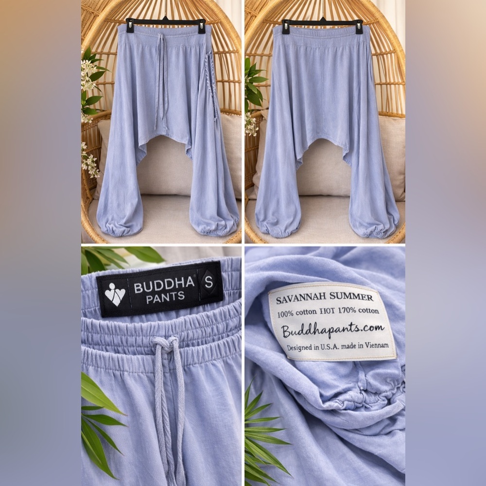 Buddha Pants Savannah Summer Blue Grey Harem Drop Crotch Yoga Boho %100 Cotton S - Picture 3 of 3